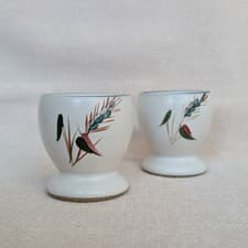 Image of Vintage Denby Green wheat Stoneware Egg Cups X 2 Made In England 1956- 1976