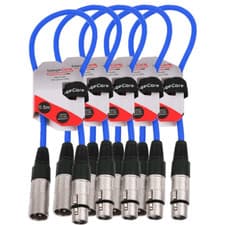 Image of Pack of 5 Blue HQ 3 Pin XLR Line Female Socket to Male Plug Patch Lead 0.5M