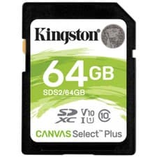 Image of 64GB Kingston Canvas Select Plus SD (SDXC) Memory Card U1 V10 100MB/s R 10MB/s W