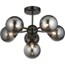 Image of Black Chrome Semi Flush Low Ceiling Light Smoked Mirror Multi Arm Glass 6x G9