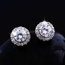 Image of Sparkle 925 Sterling Silver Halo Cluster Pave CZ Stud Earrings Wome Girl Gift UK