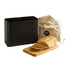 Image of Diamond Pattern Bread Bin with Linen Bag & Bamboo Cutting Board Lid 6 Colours