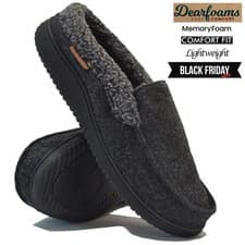 Image of MENS MEMORY FOAM SLIP ON SLIPPERS INDOOR FUR WARM COZY WINTER MOCCASIN MULE SIZE