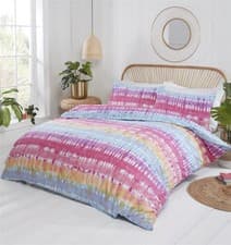 Image of Tie Dye Stripe Colourful Bright Duvet Quilt Cover Set Bed Linen Multi