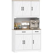 Image of HOMCOM 175cm Tall Kitchen Pantry, Kitchen Cabinet w/ Drawers, Shelves, White