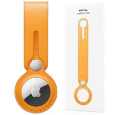 Image of Apple AirTag Leather Loop Case Holder Strap Lightweight California Poppy Orange
