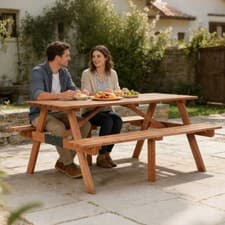 Image of Picnic Table Set With 4 Seater Bench BBQ Beach Outdoor Deck Garden Park Wooden