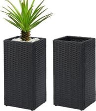 Image of 2 Pack Square Rattan Tall Large Plant Pot Flower Indoor Outdoor Garden Planters