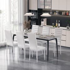 Image of Dining Chairs Set of 4/6 High Back Faux Leat Kitchen Metal Legs Upholstered Seat