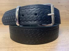 Image of Black Belt Cross Weave Hand Made Uk Embossed Full Grain Real Leather 38mm V113