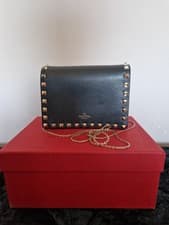 Image of Valentino Rockstud Black Grainy Leather Crossbody Shoulder Bag