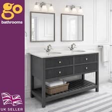 Image of 1200mm Grey Bathroom Vanity Unit Quartz Worktop Basin & Soft Close Drawers