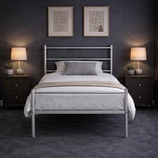 Image of Single Metal Bed Frame Heavy Duty Steel Easy Build 3ft Black White Silver