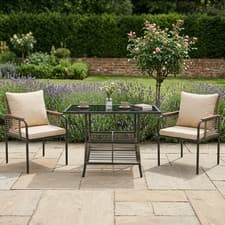 Image of Rattan Garden Bistro Set 3pcs Table Chairs Cushioned Outdoor Patio Furniture Set