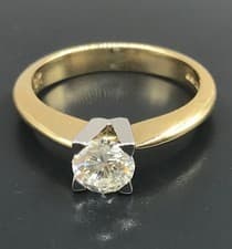 Image of 18ct yellow gold diamond solitaire ring, brilliant, 0.60CT, size K 1/2. Natural.