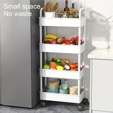 Image of 3/4 Tier Storage Trolley Cart on Wheels Kitchen Bathroom Laundry Rolling Rack
