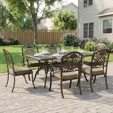 Image of 7 Pieces Garden Dining Set with Cushions, Patio Table and Chairs, Bronze Tone