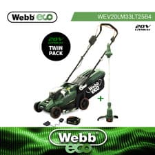 Image of Webb Eco WEV20LM33LT25B4 20V 33cm/14inch Cordless Rotary Lawnmower and 25cm Line