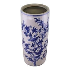 Image of Umbrella Stand Vintage Blue & White Bird Design