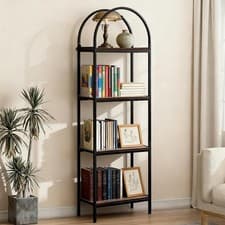 Image of Arched 4-Tier Narrow Bookcase Tall Slim Industrial Display Shelving Unit 180cm