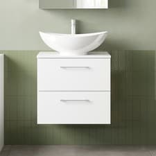Image of Nuie Arno Wall Hung 2-Drawer Vanity Unit with Worktop 600mm Wide - Gloss White