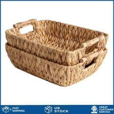 Image of Rustic Large Wicker Baskets with Wooden Handles - 2-Pack Storage Solution