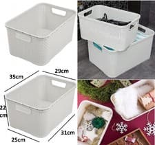 Image of Quality Plastic Storage Baskets White Basket With Handles Home Office Kitchen