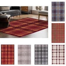 Image of Classic Check Tartan Chequered Highland Geometric Galloway Textured Rugs Runner