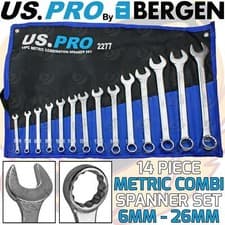 Image of US PRO Combination Spanners Combi Wrench Set 14pc 6-26mm Open & Ring End Spanner