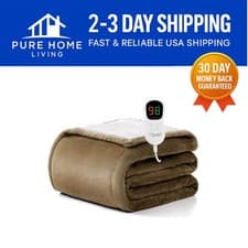 Image of Cozy Sherpa & Flannel Heated Blanket- 10 Heat Levels with Auto-Off for Comfort
