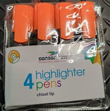 Image of Consortium Highlighter Pens Chisel Tip Office School Note Markers Single or 4 Pk