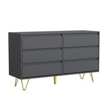 Image of Chest of Drawers Wide 6 Drawer with Golden Leg Bedroom Storage Furniture Cabinet