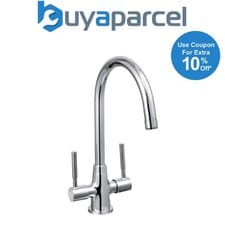 Image of Bristan DU SNK C Dune Monobloc Kitchen Tap Chrome Twin Lever + Fixings + Flexis