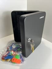 Image of Key Cabinet 48 Keys Steel Security Lock Box Grey Metal Wall Mounted