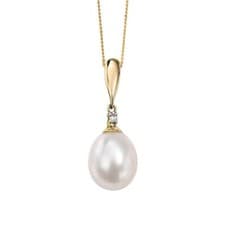 Image of 9ct Gold Pearl and Diamond Pendant GP758W