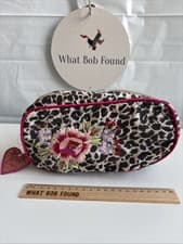 Image of Accessorize Leopard Print Make Up Bag Embroidered Floral Cosmetic Pouch BNWT
