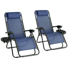 Image of Zero Gravity Chair 2 Reclining Sun Loungers Outdoor Garden Folding Adjustable