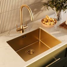Image of Single Bowl Brushed Brass Stainless Steel Undermount Kitchen BUN/TAMBRS530/85555