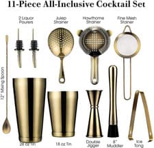 Image of Cocktail Shaker Bar Set: 2 Weighted Boston Shakers, Cocktail Strainer Set,Jigger