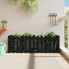 Image of Garden Raised Bed With Fence Design Black Solid Wood Pine