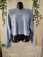 Image of Puma Ribbed Cropped Hoodie In Blue Classics Rib Hooded size M oversized