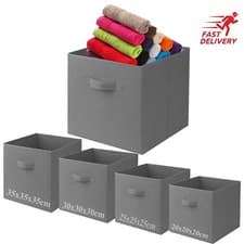 Image of Grey Foldable Square Canvas Storage Collapsible Folding Box Fabric Cubes Toys