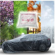 Image of Clear Plastic Temporary Universal Disposable Car Cover Rain Dust Garage Cover