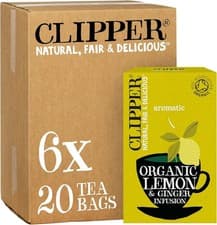 Image of Clipper Organic Lemon & Ginger Tea Bags | 120 Teabag Sachets (6x Boxes of 20)