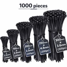 Image of 1000 Black Cable Ties Zip Ties Nylon Tie Wraps Small Short Long Thin Heavy Duty