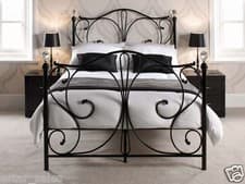 Image of 4FT SMALL DOUBLE - METAL BED WITH CRYSTAL FINIALS + MEMORY FOAM MATTRESS