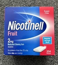 Image of Nicotinell Nicotine FRUIT GUM 2mg MEDICATED GUM 204 Pieces Stop Smoking Aid