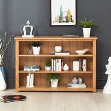 Image of 2 Shelf Bookcase London Oak Low Wide Home Furniture Living Room Storage