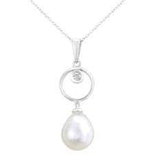 Image of Naava 9ct White Gold Cultured Pearl and 0.03ct Diamond Pendant Necklace