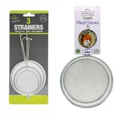 Image of 2 Pack Mesh Sieves Strainer + 3PC Stainless Steel Strainers Kitchen Mesh Set